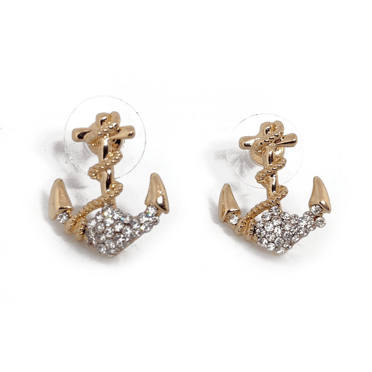 Boucles d'oreilles ancre marine couleur or, strass argentés cadeau - Ultrabasic