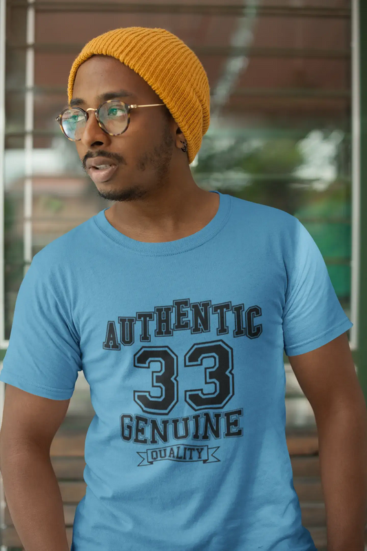 33, Authentic Genuine, Blue, Men's Short Sleeve Round Neck T-shirt 00120