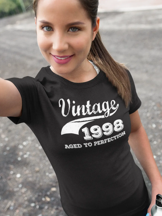 Vintage Aged to Perfection 1998, Black, Women's Short Sleeve Round Neck T-shirt, gift t-shirt 00345
