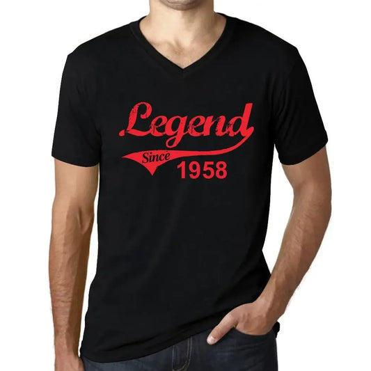 Men's Graphic T-Shirt V Neck Legend Since 1958 66th Birthday Anniversary 66 Year Old Gift 1958 Vintage Eco-Friendly Short Sleeve Novelty Tee