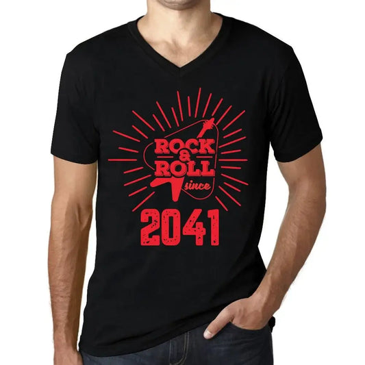 Men's Graphic T-Shirt V Neck Guitar and Rock & Roll Since 2041