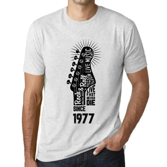 Men's Graphic T-Shirt Live Fast, Never Die Guitar and Rock & Roll Since 1977 47th Birthday Anniversary 47 Year Old Gift 1977 Vintage Eco-Friendly Short Sleeve Novelty Tee