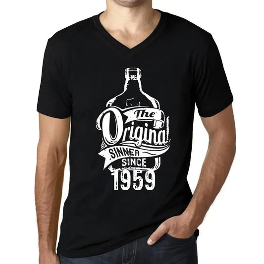 Men's Graphic T-Shirt V Neck The Original Sinner Since 1959 65th Birthday Anniversary 65 Year Old Gift 1959 Vintage Eco-Friendly Short Sleeve Novelty Tee