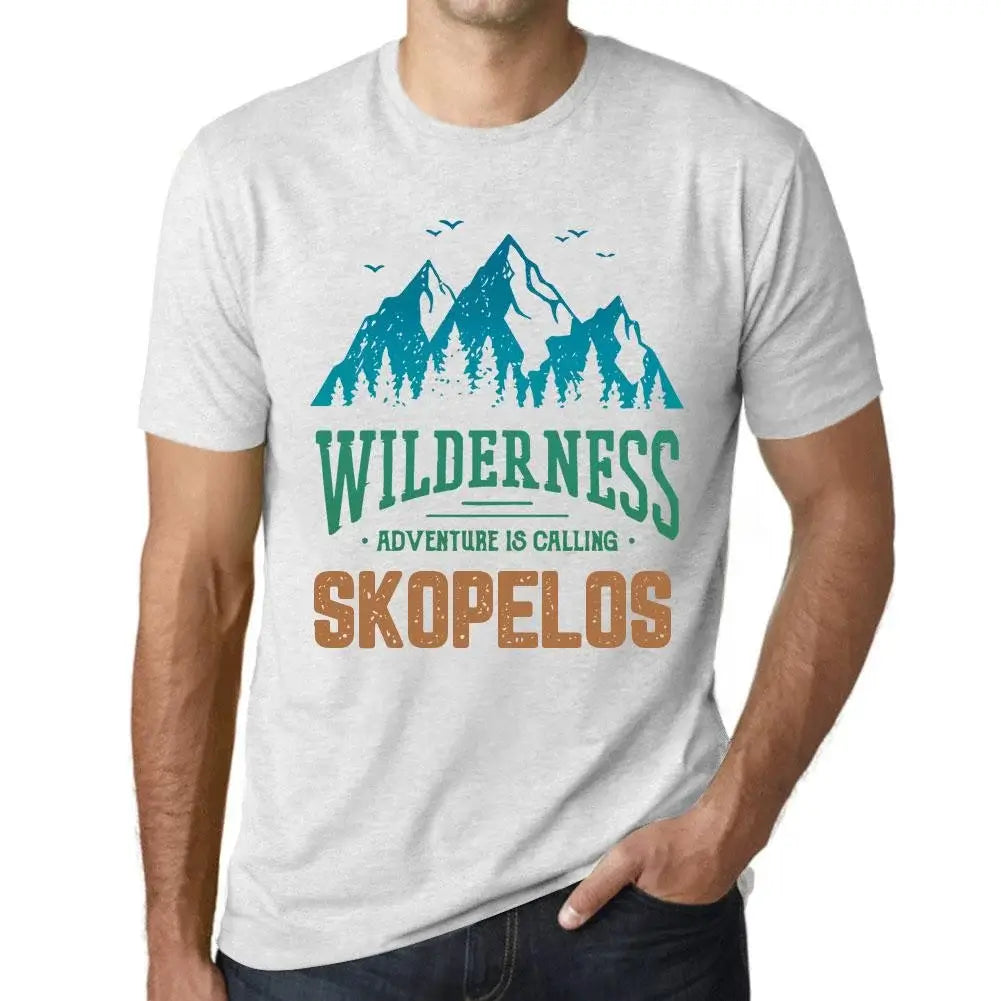 Men's Graphic T-Shirt Wilderness, Adventure Is Calling Skopelos Eco-Friendly Limited Edition Short Sleeve Tee-Shirt Vintage Birthday Gift Novelty