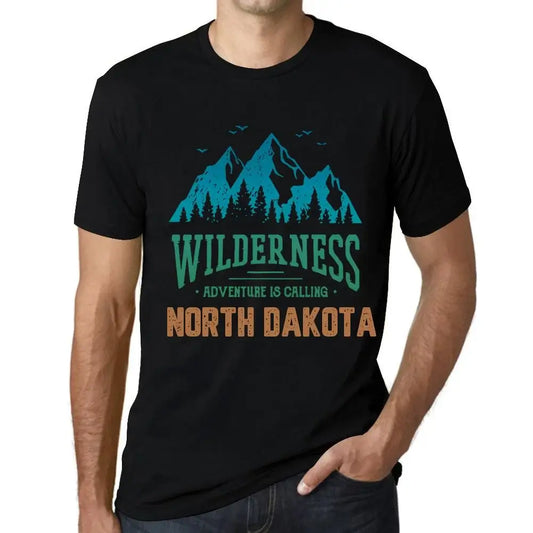 Men's Graphic T-Shirt Wilderness, Adventure Is Calling North Dakota Eco-Friendly Limited Edition Short Sleeve Tee-Shirt Vintage Birthday Gift Novelty
