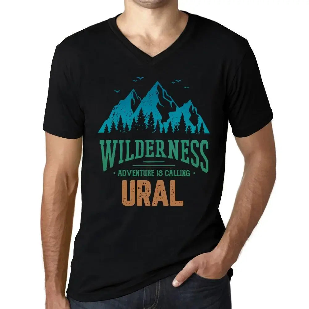 Men's Graphic T-Shirt V Neck Wilderness, Adventure Is Calling Ural Eco-Friendly Limited Edition Short Sleeve Tee-Shirt Vintage Birthday Gift Novelty