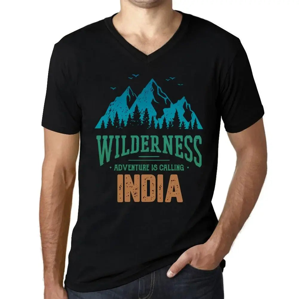 Men's Graphic T-Shirt V Neck Wilderness, Adventure Is Calling India Eco-Friendly Limited Edition Short Sleeve Tee-Shirt Vintage Birthday Gift Novelty