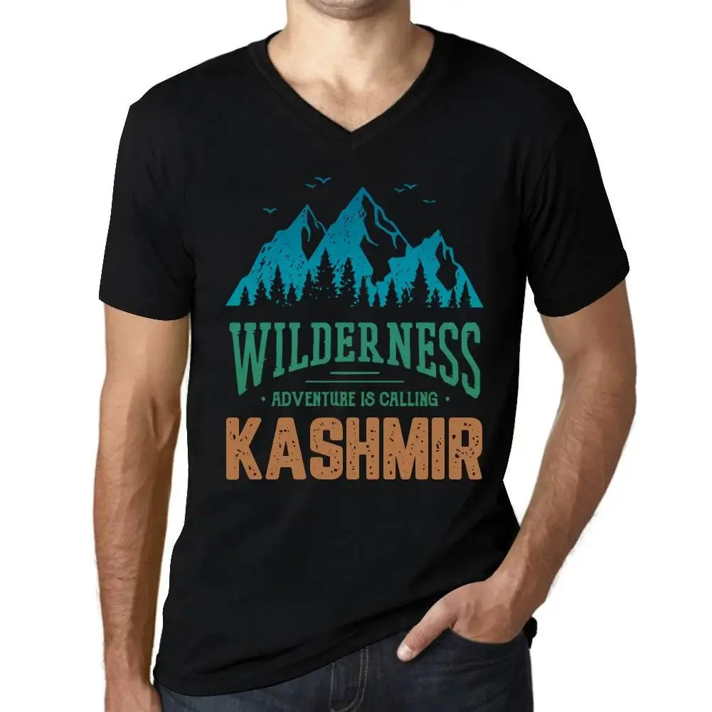 Men's Graphic T-Shirt V Neck Wilderness, Adventure Is Calling Kashmir Eco-Friendly Limited Edition Short Sleeve Tee-Shirt Vintage Birthday Gift Novelty