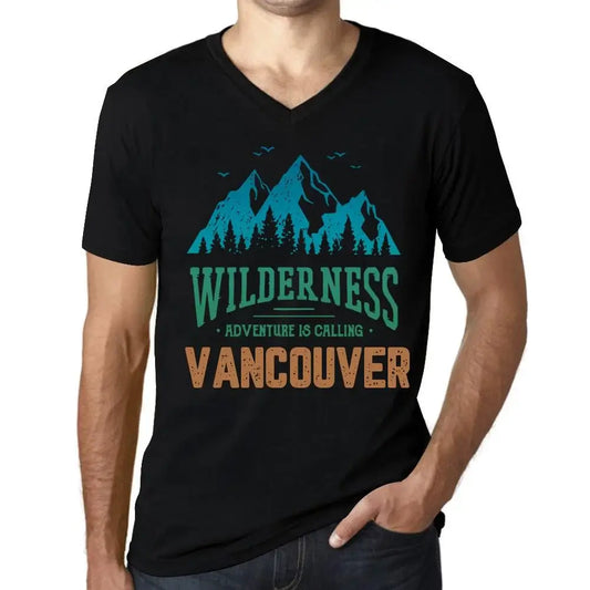 Men's Graphic T-Shirt V Neck Wilderness, Adventure Is Calling Vancouver Eco-Friendly Limited Edition Short Sleeve Tee-Shirt Vintage Birthday Gift Novelty