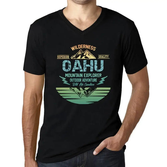 Men's Graphic T-Shirt V Neck Outdoor Adventure, Wilderness, Mountain Explorer Oahu Eco-Friendly Limited Edition Short Sleeve Tee-Shirt Vintage Birthday Gift Novelty