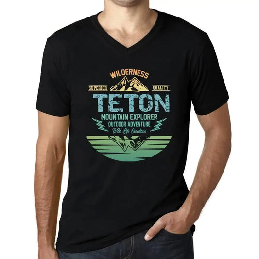 Men's Graphic T-Shirt V Neck Outdoor Adventure, Wilderness, Mountain Explorer Teton Eco-Friendly Limited Edition Short Sleeve Tee-Shirt Vintage Birthday Gift Novelty