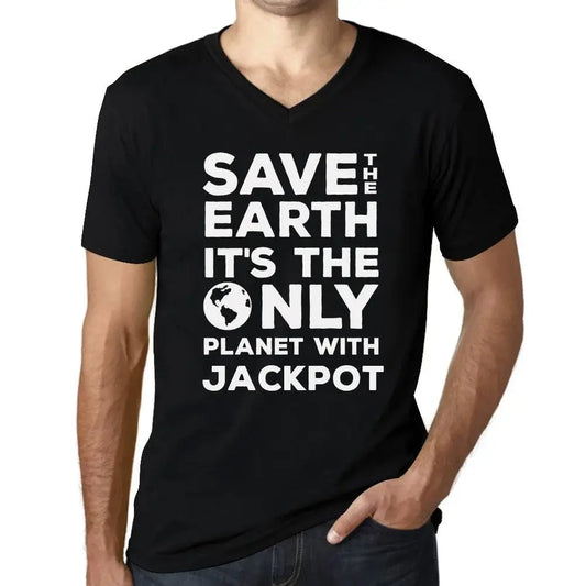 Men's Graphic T-Shirt V Neck Save The Earth It’s The Only Planet With Jackpot Eco-Friendly Limited Edition Short Sleeve Tee-Shirt Vintage Birthday Gift Novelty