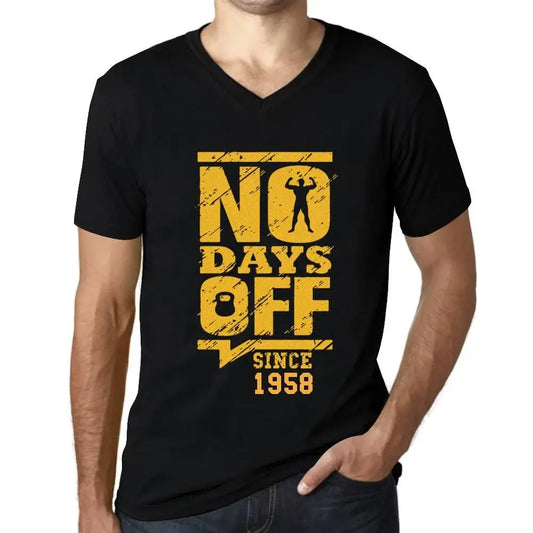 Men's Graphic T-Shirt V Neck No Days Off Since 1958 66th Birthday Anniversary 66 Year Old Gift 1958 Vintage Eco-Friendly Short Sleeve Novelty Tee