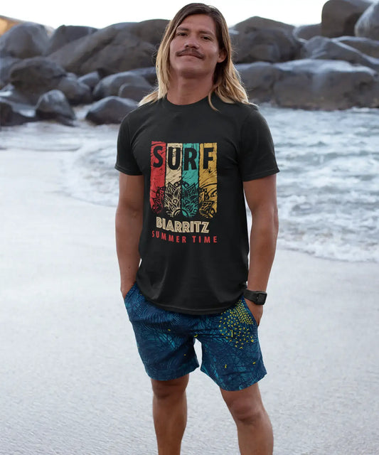 Men's Graphic T-Shirt V Neck Surf Summer Time BIARRITZ Deep Black
