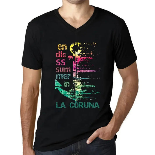 Men's Graphic T-Shirt V Neck Endless Summer In La Coruna Eco-Friendly Limited Edition Short Sleeve Tee-Shirt Vintage Birthday Gift Novelty