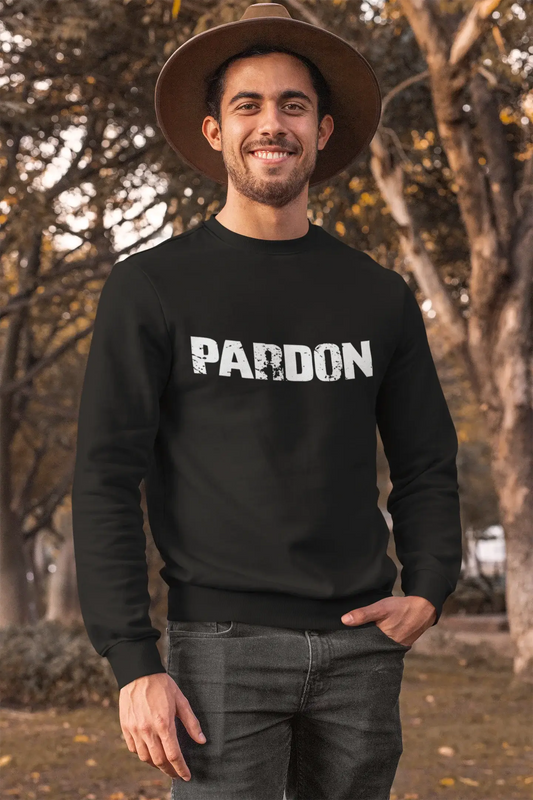 Men's Printed Graphic Sweatshirt Popular Words PARDON Deep Black