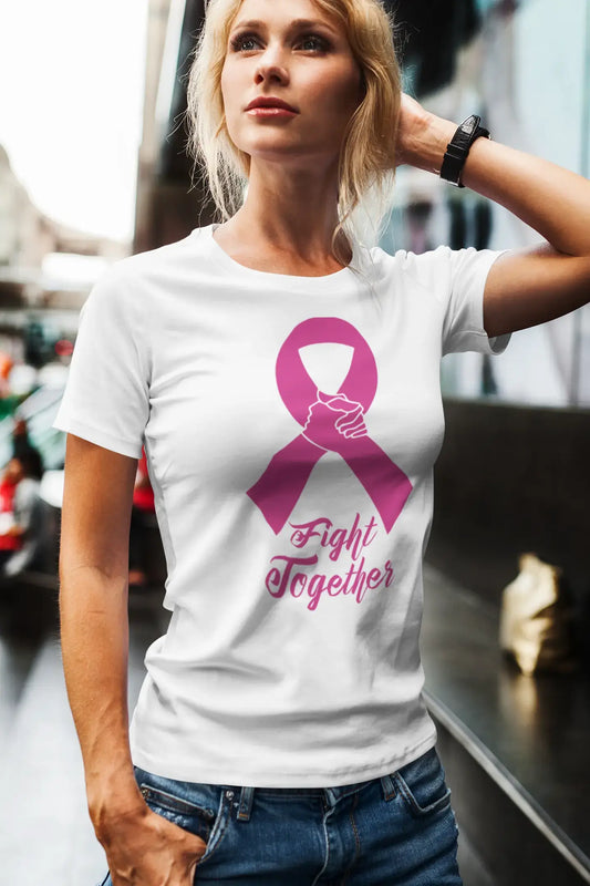 Women's Graphic T-Shirt Fight Cancer Together White