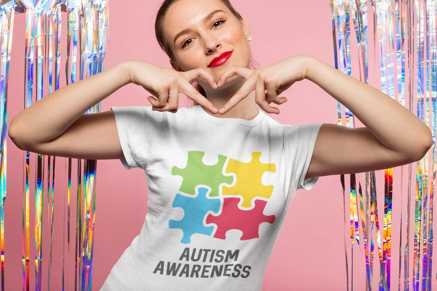 Women's Graphic T-Shirt Autism Awareness White Round Neck
