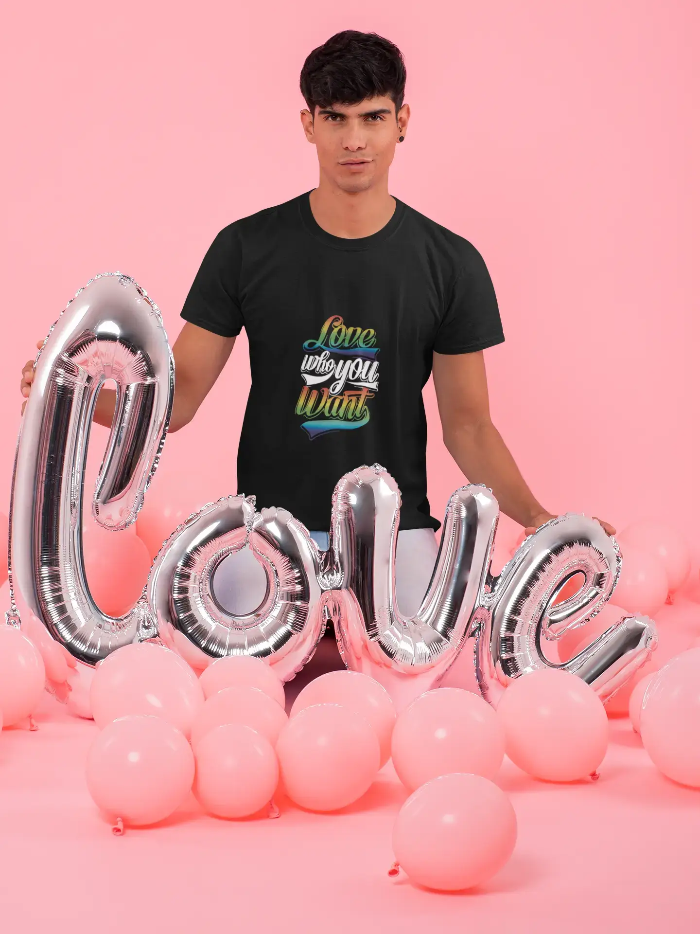 Men's Graphic T-Shirt LGBT Love Who You Want Deep Black