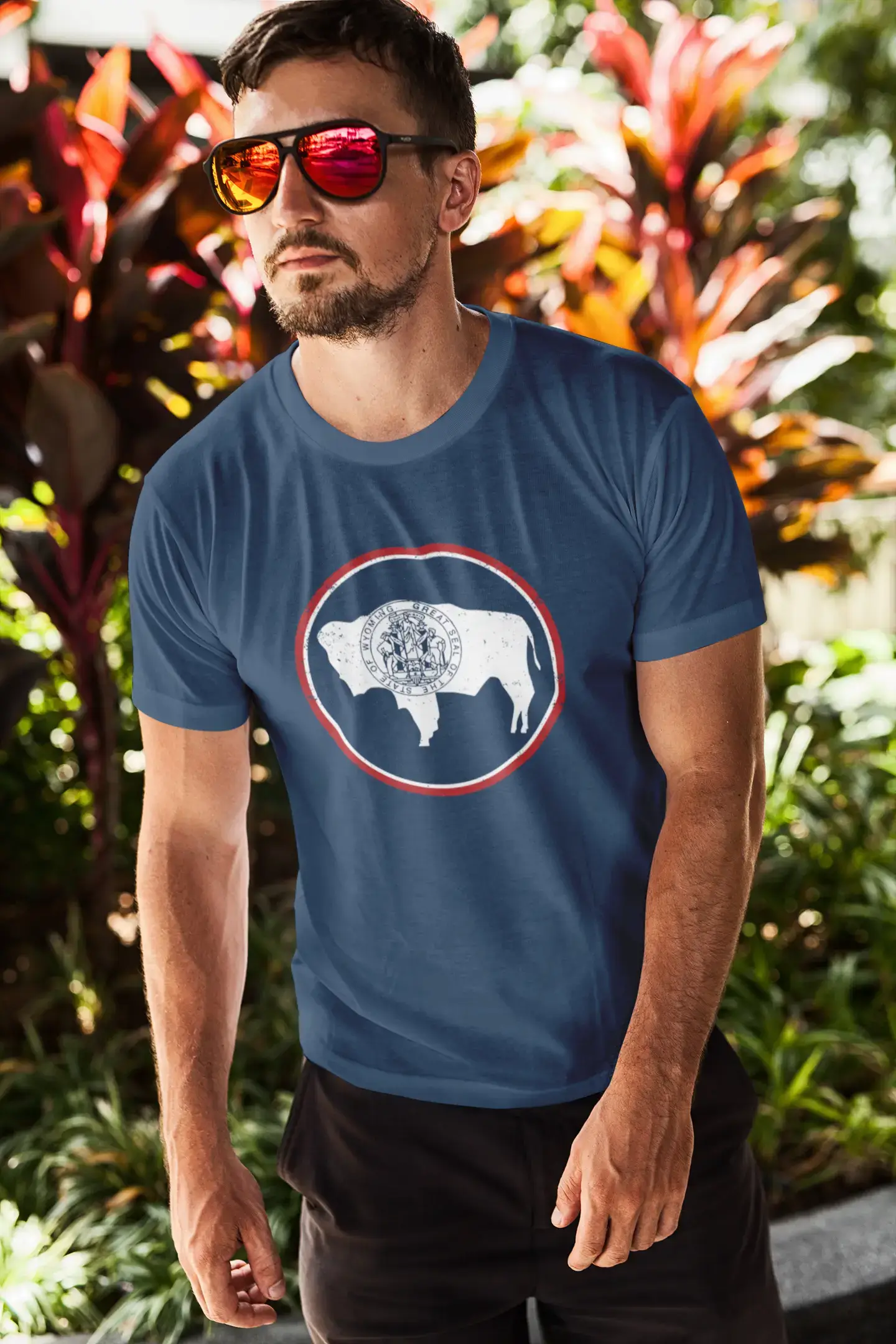 Graphic Men's Wyoming Flag T-Shirts White Print Tee Mouse Denim
