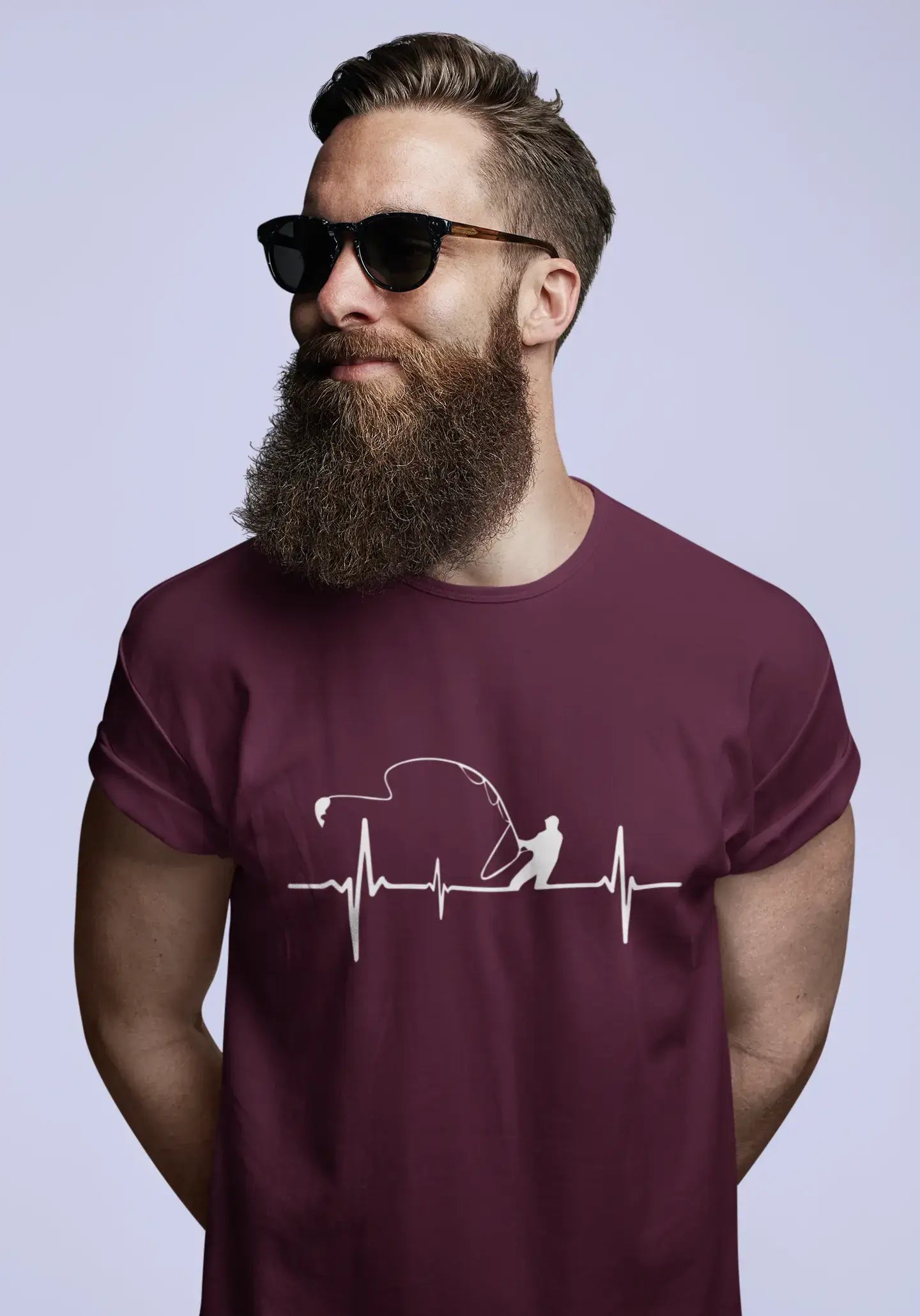 ULTRABASIC - White Graphic Printed Men's Fisherman
 Heartbeat T-Shirt Deep Black