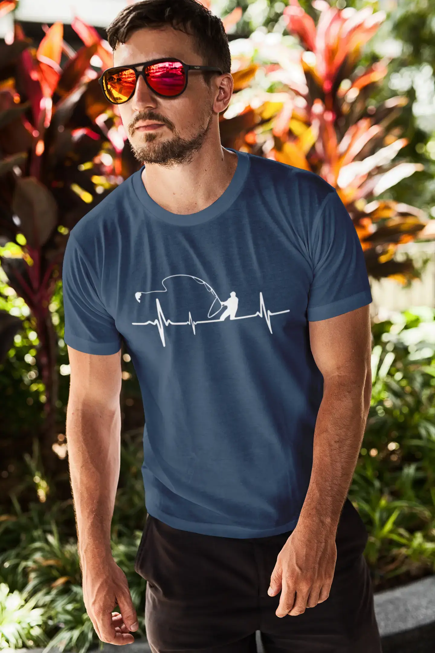 ULTRABASIC - White Graphic Printed Men's Fisherman
 Heartbeat T-Shirt Deep Black
