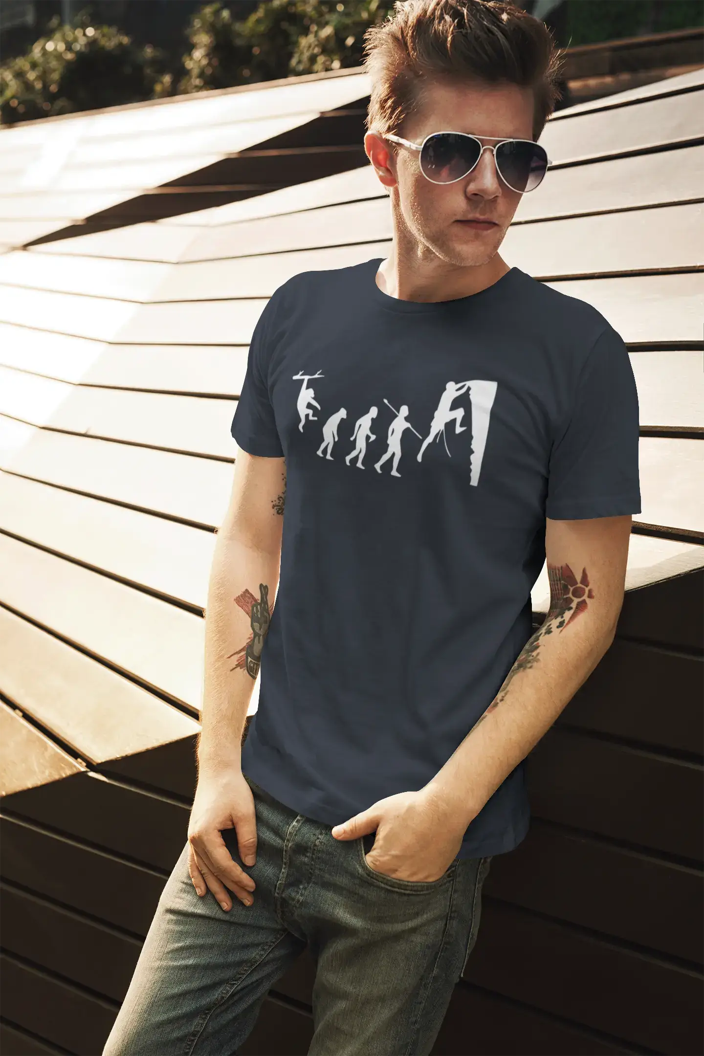 ULTRABASIC - Graphic Printed Men's Climbing Evolution T-Shirt Military Green