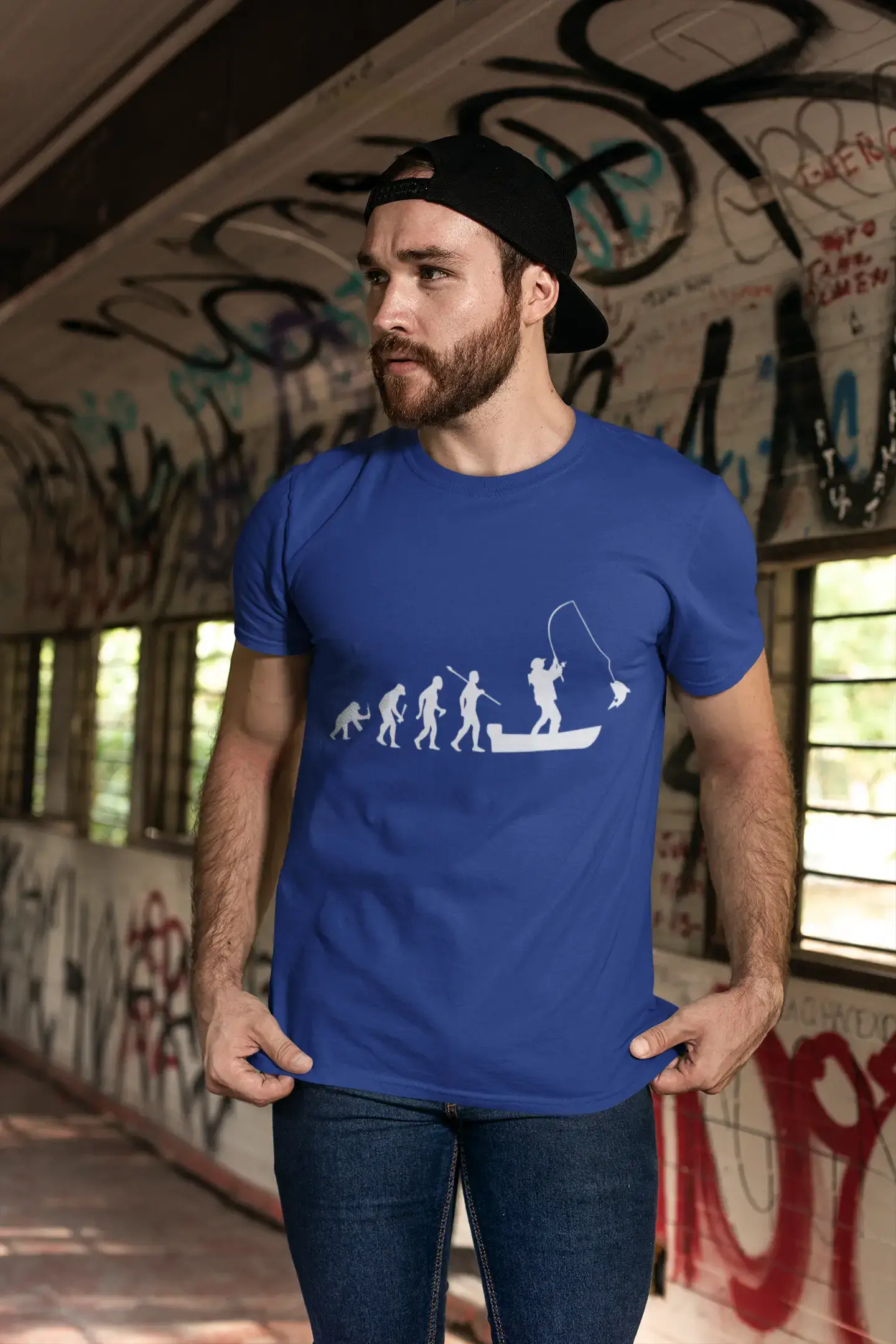 ULTRABASIC - Graphic Printed Men's Evolution of the Fishing Boat T-Shirt Royal Blue