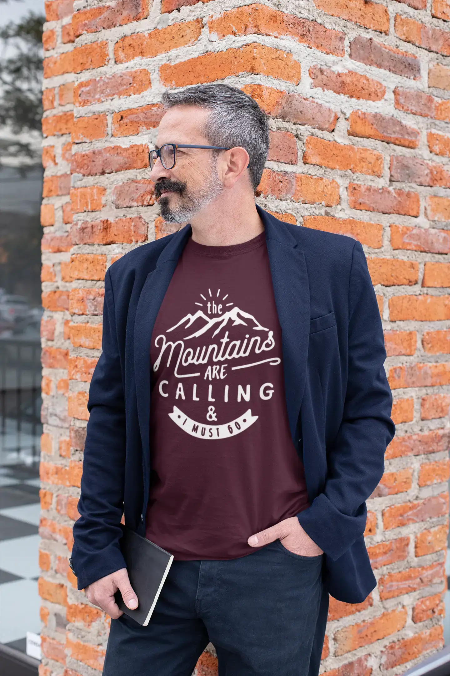 ULTRABASIC - Graphic Printed Men's The Mountains Are Calling And I Must Go Hiking Tee Burgundy