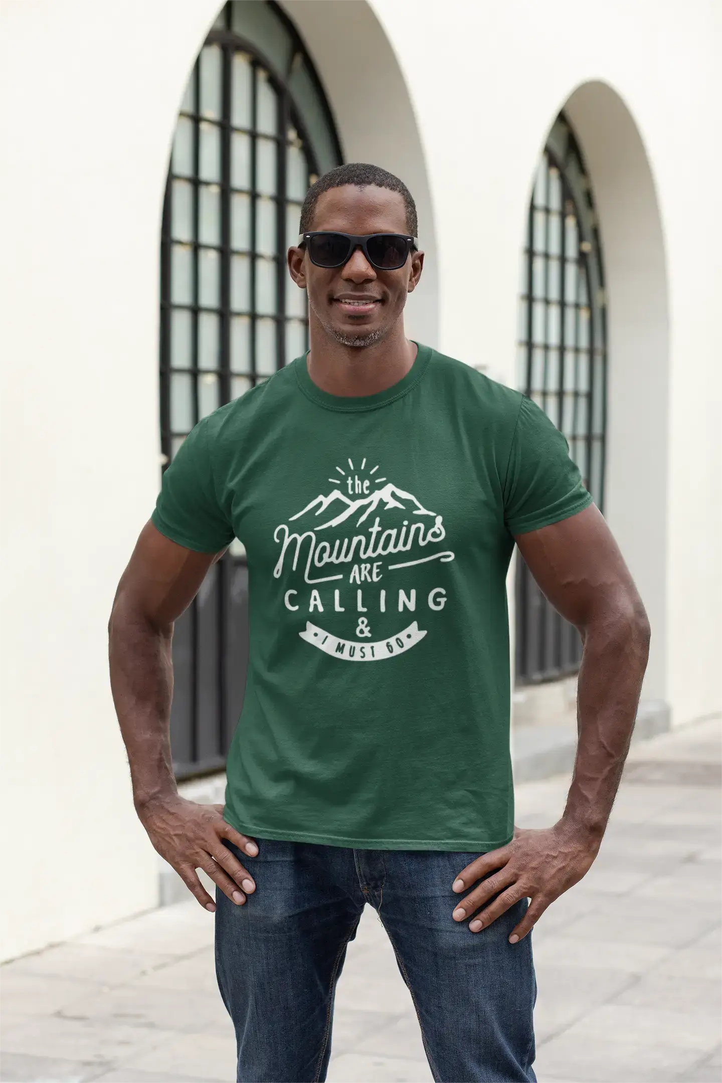 ULTRABASIC - Graphic Printed Men's The Mountains Are Calling And I Must Go Hiking Tee Emerald