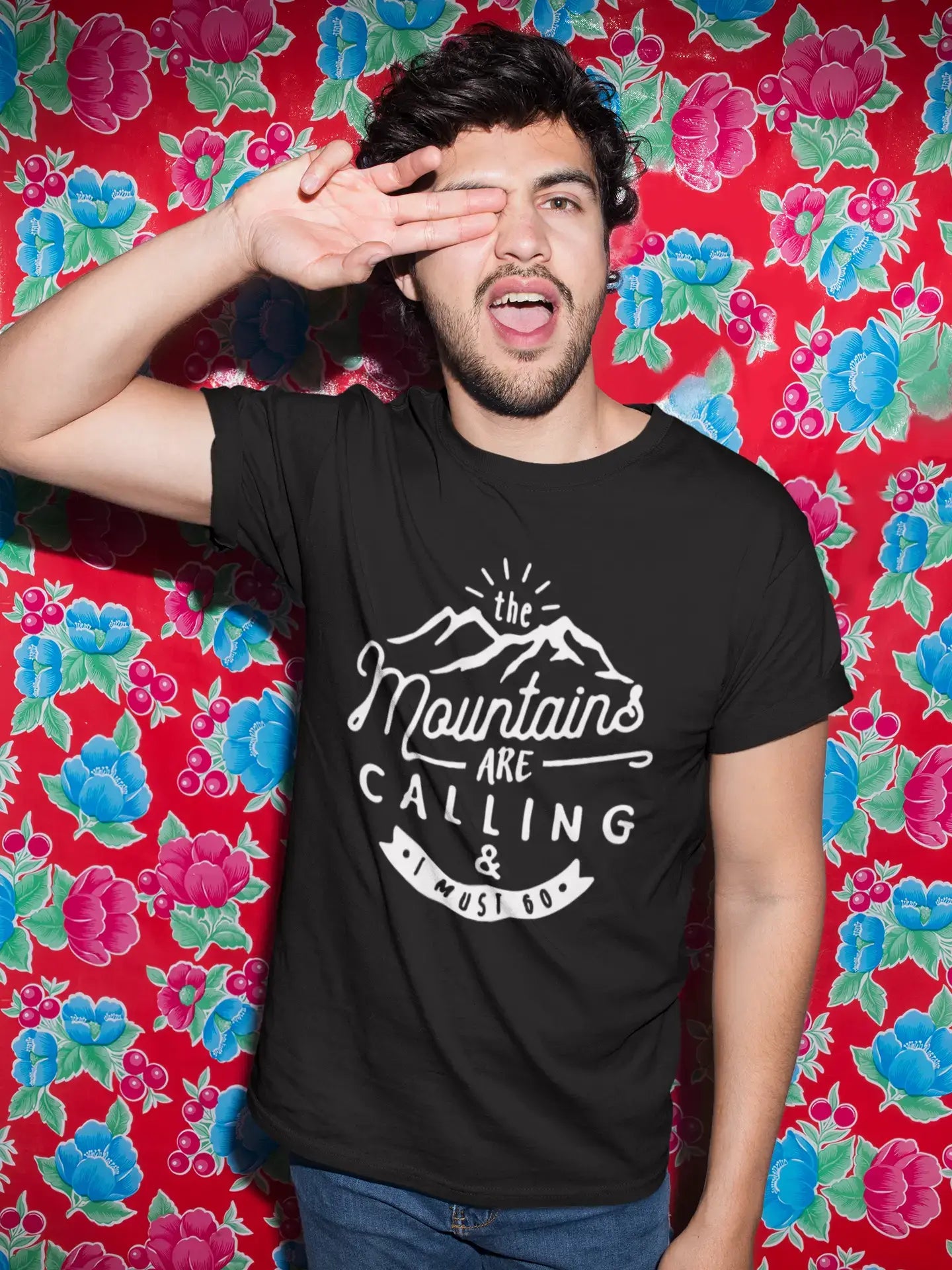 ULTRABASIC - Graphic Printed Men's The Mountains Are Calling And I Must Go Hiking Tee Emerald