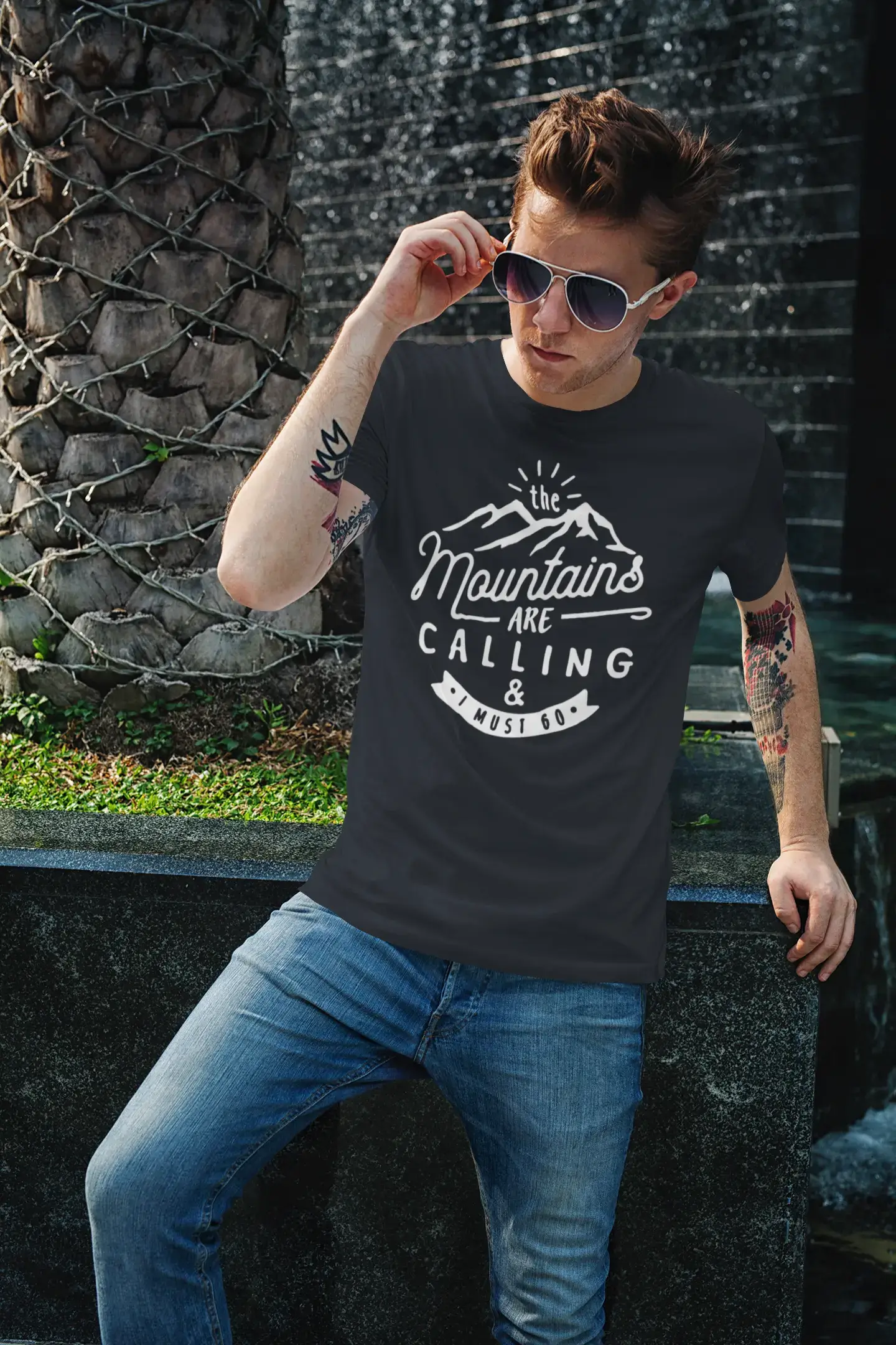 ULTRABASIC - Graphic Printed Men's The Mountains Are Calling And I Must Go Hiking Tee Grey Marl