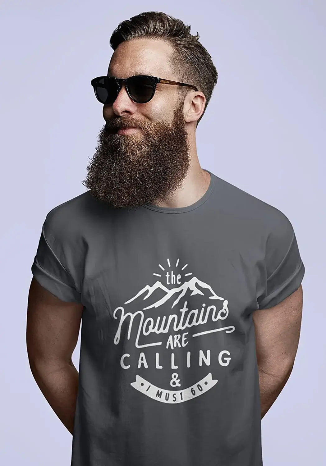 ULTRABASIC - Graphic Printed Men's The Mountains Are Calling And I Must Go Hiking Tee Mouse Grey