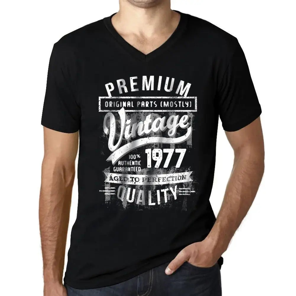 Men's Graphic T-Shirt V Neck Original Parts (Mostly) Aged to Perfection 1977 47th Birthday Anniversary 47 Year Old Gift 1977 Vintage Eco-Friendly Short Sleeve Novelty Tee