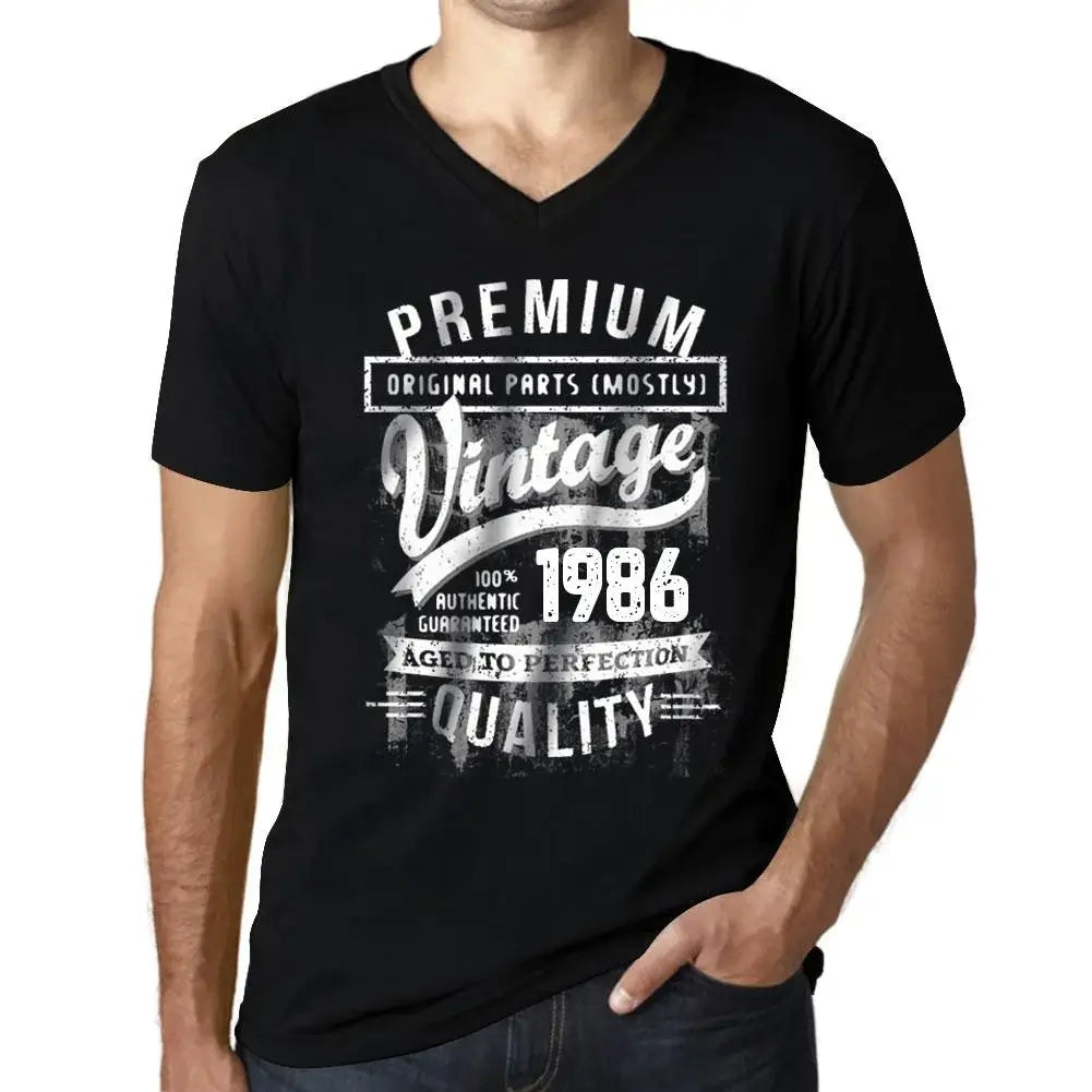 Men's Graphic T-Shirt V Neck Original Parts (Mostly) Aged to Perfection 1986 38th Birthday Anniversary 38 Year Old Gift 1986 Vintage Eco-Friendly Short Sleeve Novelty Tee