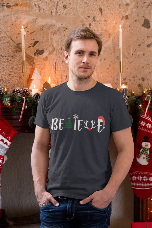 ULTRABASIC - Graphic Men's Christmas Believe Tree T-Shirt Xmas Gift Ideas Deep Black