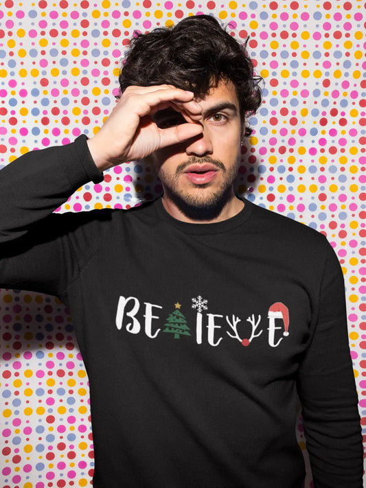 ULTRABASIC - Graphic Men's Christmas Believe Tree Sweatshirt Xmas Gift Ideas Deep Black