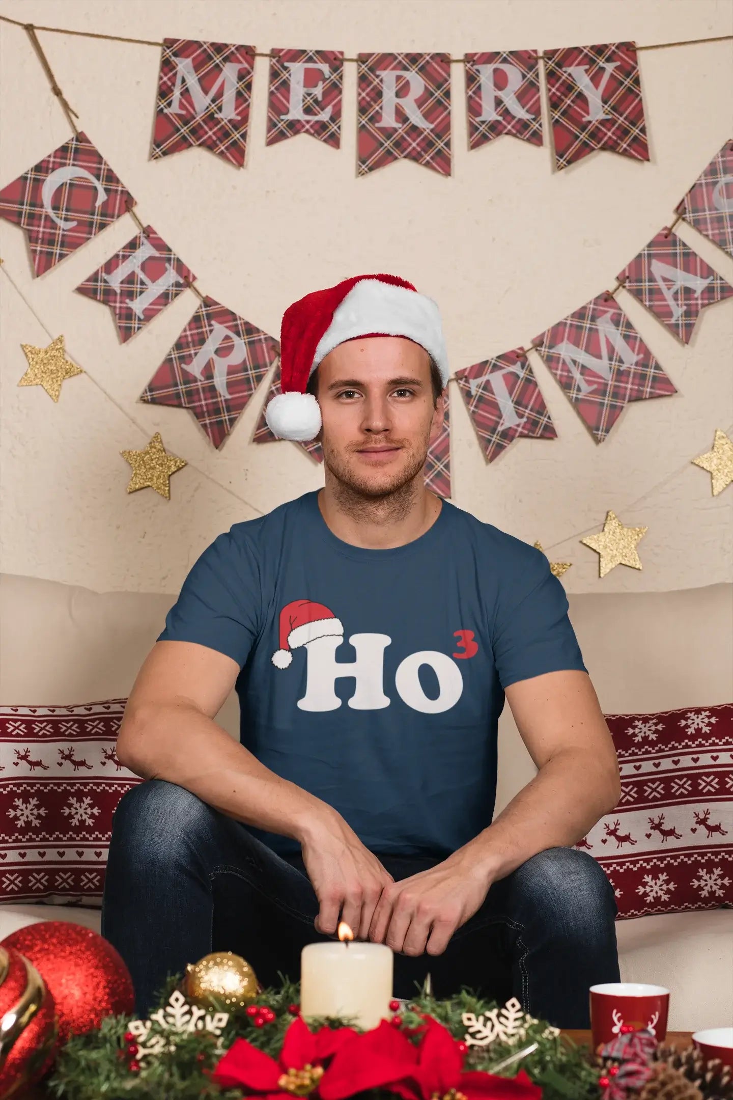ULTRABASIC - Graphic Men's Sant's Hat Christmas Sweater Xmas Sweatshirt Gift Ideas Deep Black