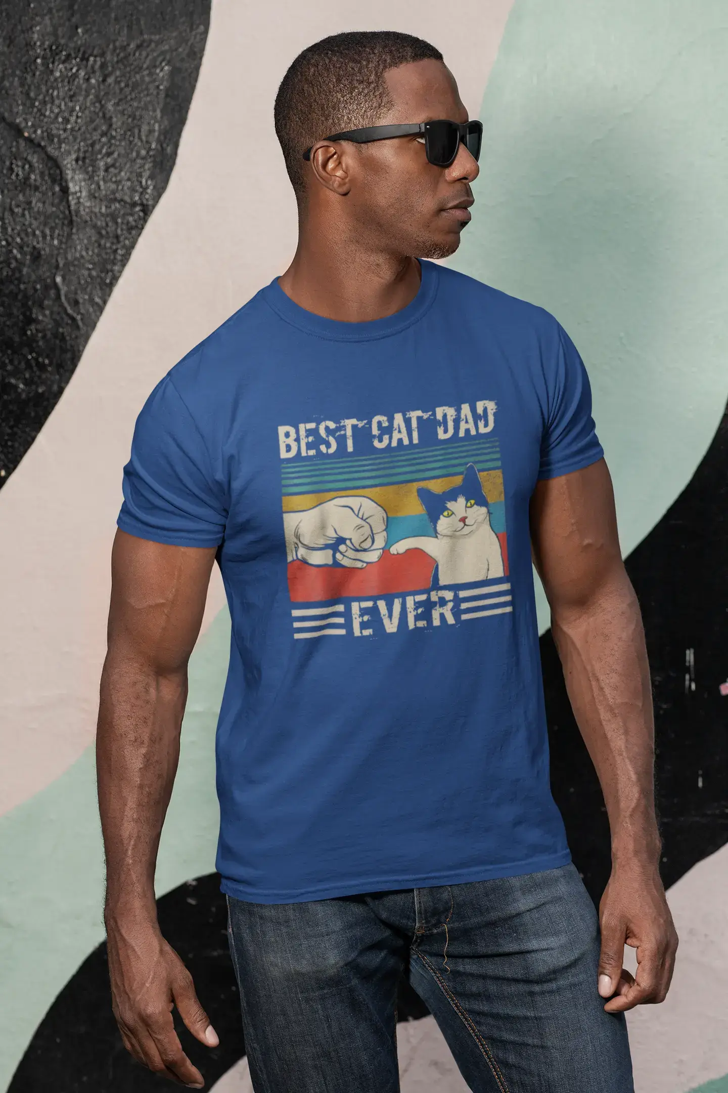 Men's Graphic T-Shirt Best Cat Dad Ever Fist Bump Gift Idea