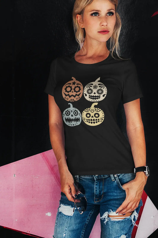 ULTRABASIC Women's Organic T-Shirt - Pumpkin Skulls - Halloween Shirt for Women