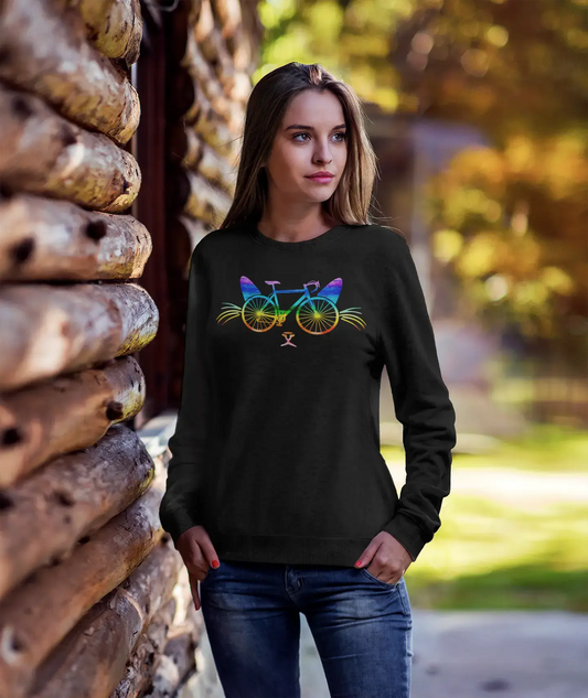 ULTRABASIC Women's Sweatshirt Cat Bicycle Rainbow - Kitten Novelty Sweater