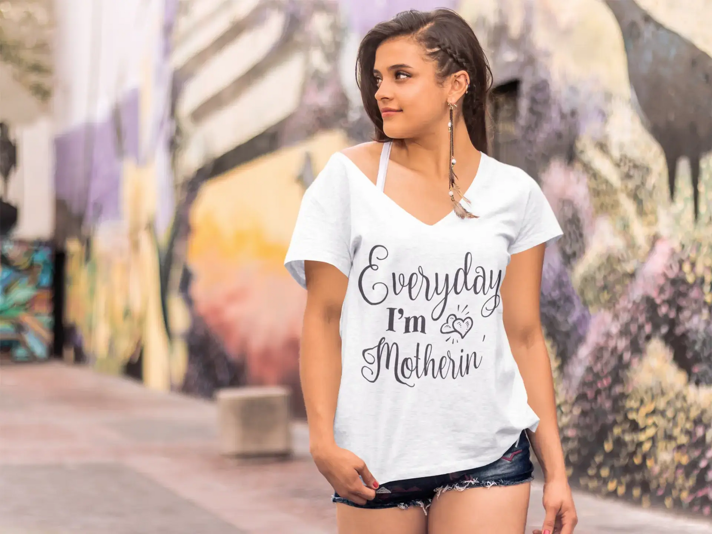 ULTRABASIC Women's T-Shirt Everyday I'm Motherin - Short Sleeve Tee Shirt Tops