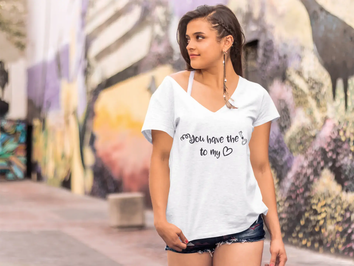ULTRABASIC Women's V Neck T-Shirt You Have The Key To My Heart - Romantic Quote