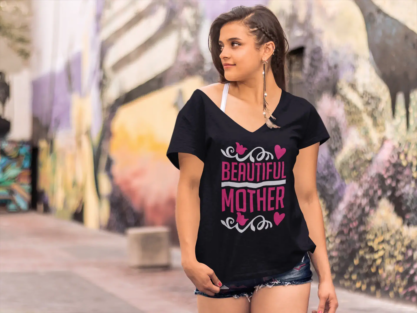 ULTRABASIC Women's T-Shirt Beautiful Mother - Heart Short Sleeve Tee Shirt Tops