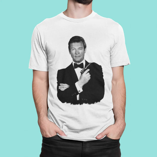 Roger Moore, White, Men's Short Sleeve Round Neck T-shirt, gift t-shirt 00295