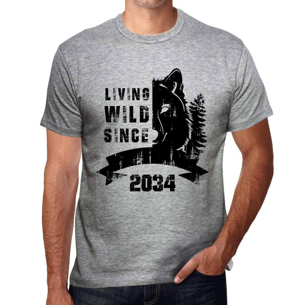 2034 Living Wild Since 2034 Mens T-Shirt Grey Birthday Gift 00500 - Grey / Small - Casual