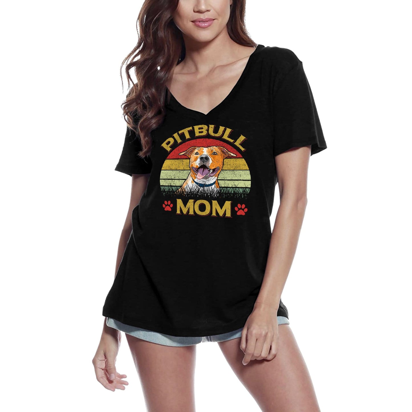ULTRABASIC Women's T-Shirt Retro Pitbull Mom Paw - Mother Dog Lover Tee Shirt for Ladies