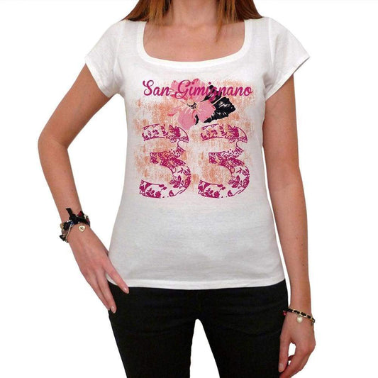 33 White Gimignano City With Number Womens Short Sleeve Round White T-Shirt 00008 - Casual