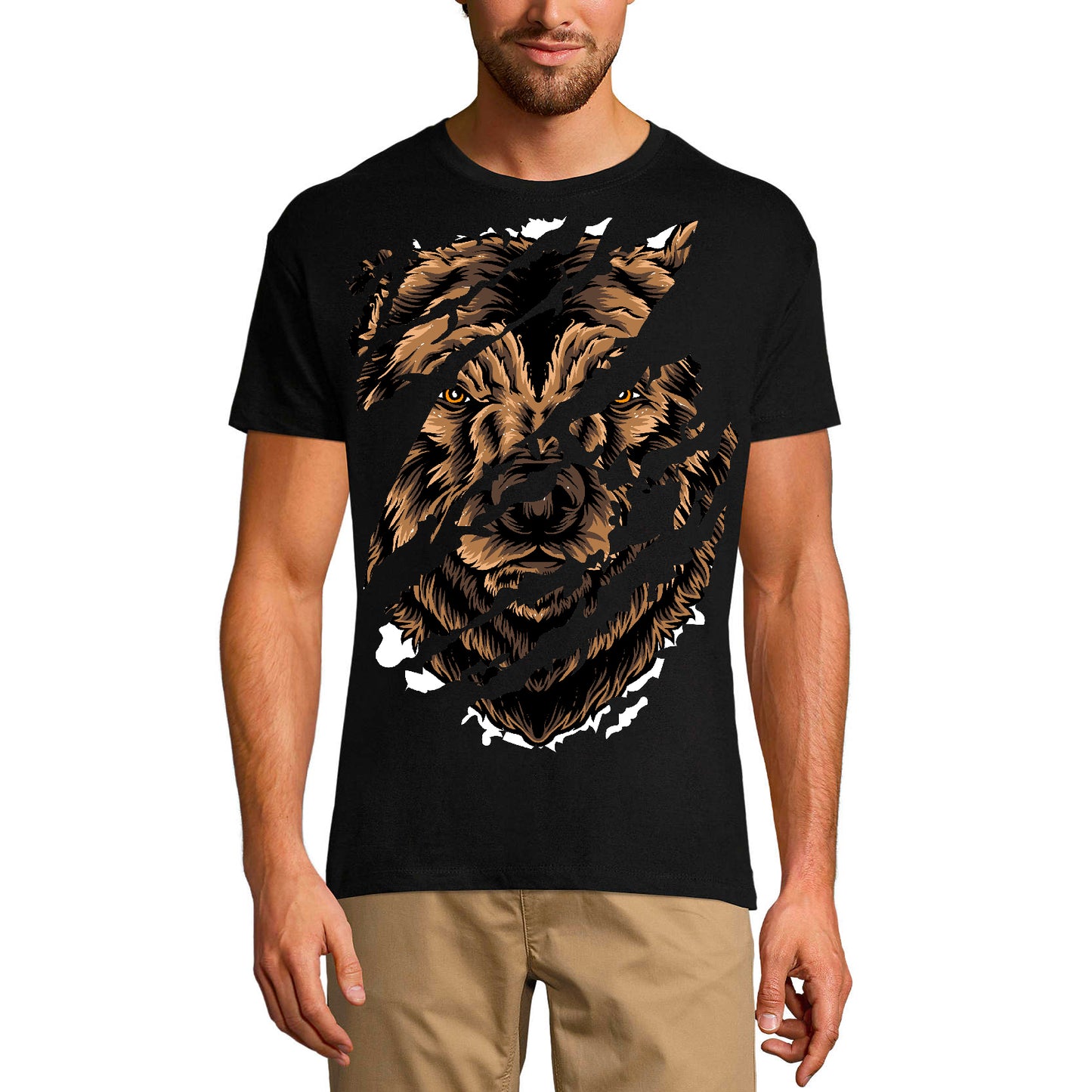 ULTRABASIC Men's Torn T-Shirt Brown Bear - Urban Vintage Graphic Shirt for Men