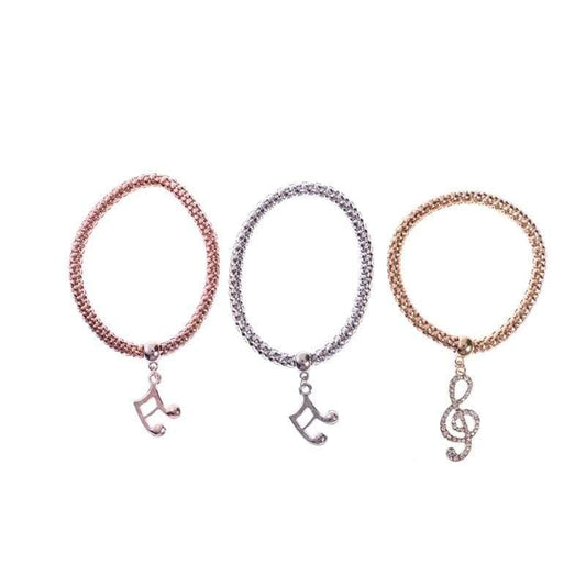 3PCS Women Bracelets Micro-inlay Elastic Popcorn Corn Chain Diamond Note Pendants Alloy Tricolor Bracelet Set - Ultrabasic